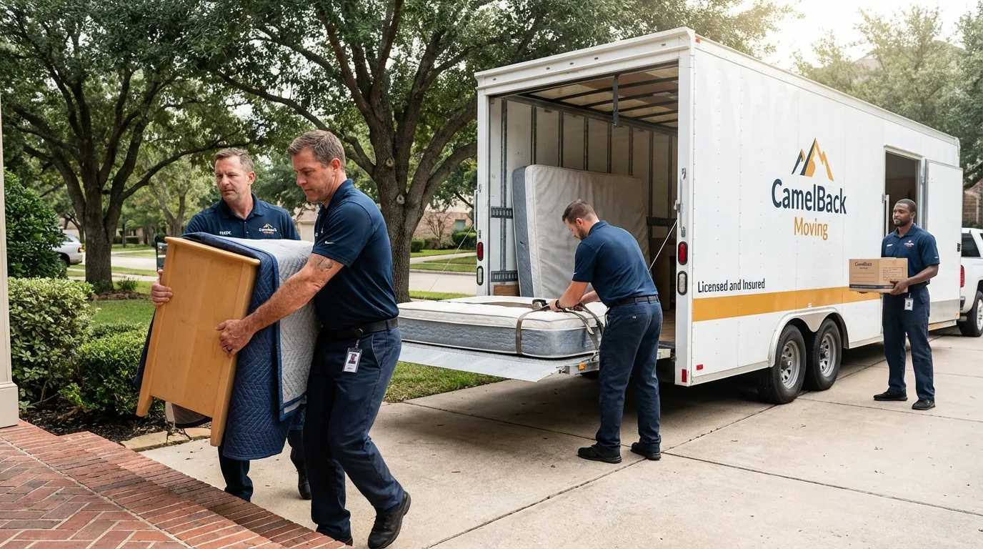 Crew loading residential truck for cross-state move from Pipestone, MN